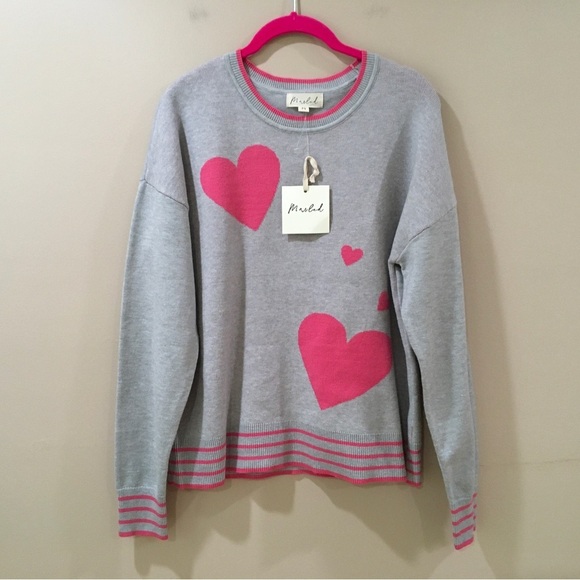 Marled Sweaters - Marled Heart Valentines Sweater Pullover  Stretch Grey Pink Size M new